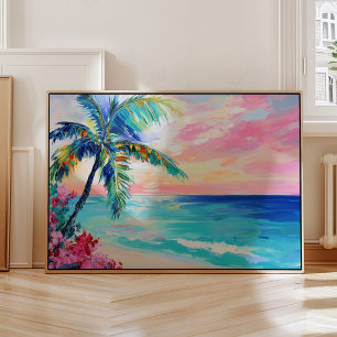 Affiche Coucher de soleil sur l'océan tropical, Palmier