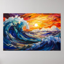 Coucher de soleil sur l'océan, vitraux
