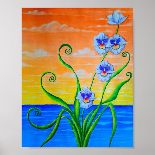 Affiche Coucher de soleil sur l'orchidée (Devant)