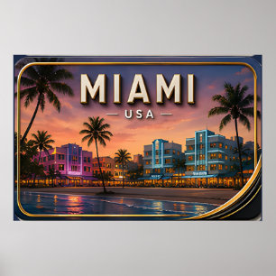 Affiche Coucher de soleil sur Miami Beach et Ocean Drive