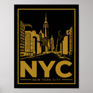 Affiche Coucher de soleil sur New York – Or et Noir Vintag