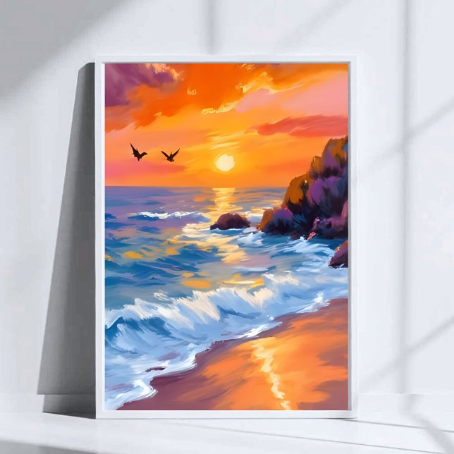 Affiche Coucher de soleil sur Orange Beach | Peinture côti (Créateur téléchargé)