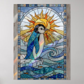 Affiche Coucher de soleil sur pingouin Océan Art de verre