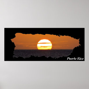 Affiche Coucher de soleil sur Porto Rico Island Map