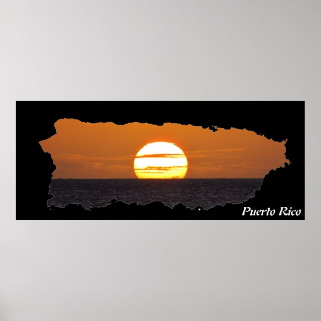 Affiche Coucher de soleil sur Porto Rico Island Map (Devant)