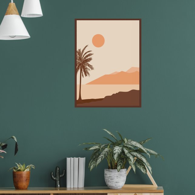 Affiche Coucher de soleil sur un palmier, Île, Art abstrai (Salon 1)