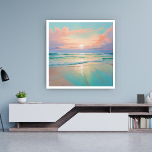Affiche Coucher de soleil sur un paysage de plage tranquil