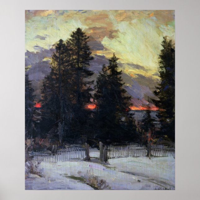 Affiche Coucher de soleil sur un paysage hivernal, vers 19 (Devant)