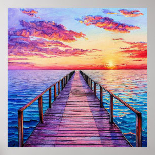 Affiche Coucher de soleil sur un paysage marin serein et a