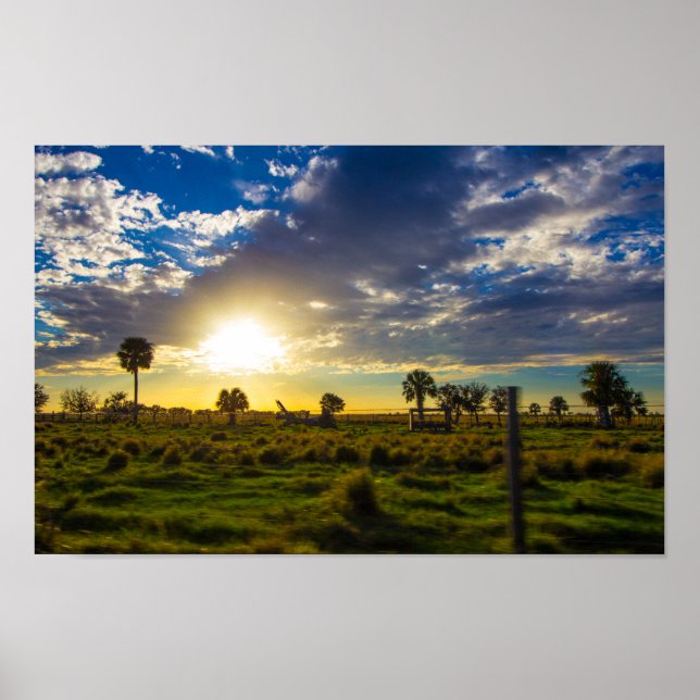 Affiche Coucher de soleil sur un ranch de Floride (Devant)