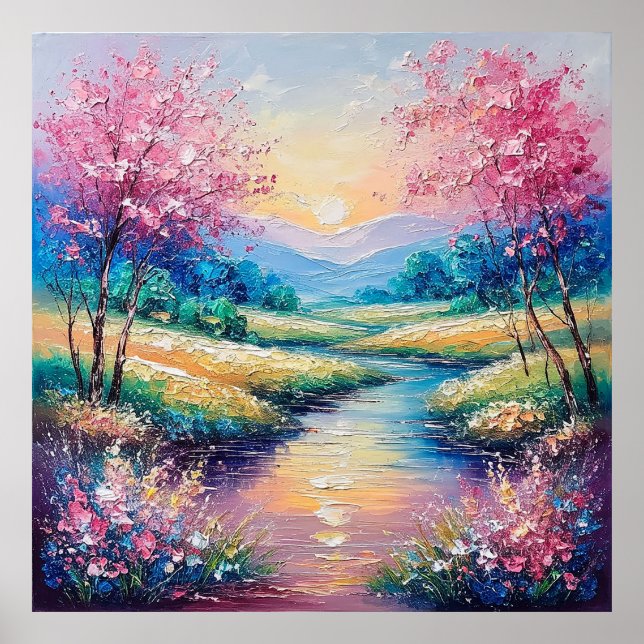 Affiche Coucher de soleil sur un ruisseau serein (Devant)