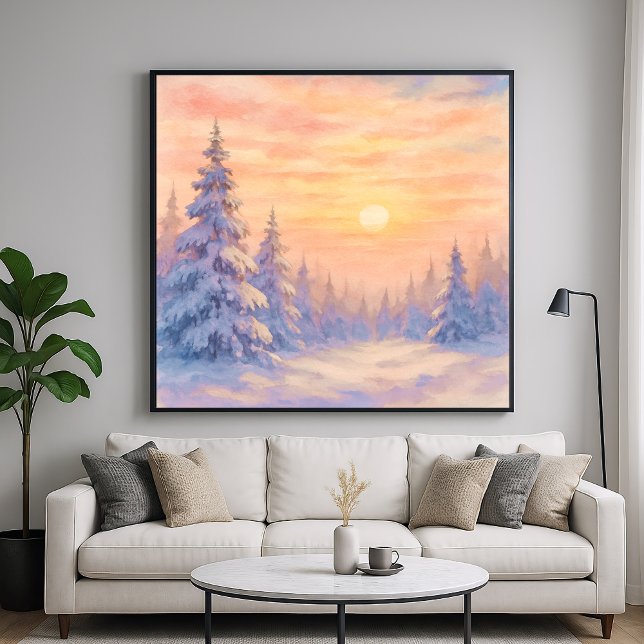 Affiche Coucher de soleil sur une forêt enneigée - Art de  (Créateur téléchargé)