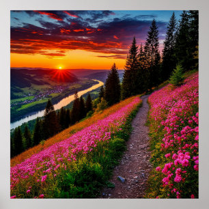 Affiche Coucher de soleil sur une montagne panoramique ave