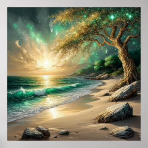 Affiche Coucher de soleil sur une plage tranquille avec un