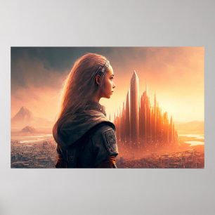 Affiche Coucher de soleil sur une ville du futur