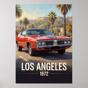 Affiche Coucher de soleil sur une voiture musclée à Los An
