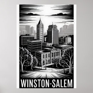 Affiche Coucher de soleil sur Winston-Salem NC noir blanc