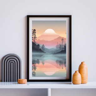 Affiche Coucher De Soleil Tranquille Sur Les Montagnes Mis