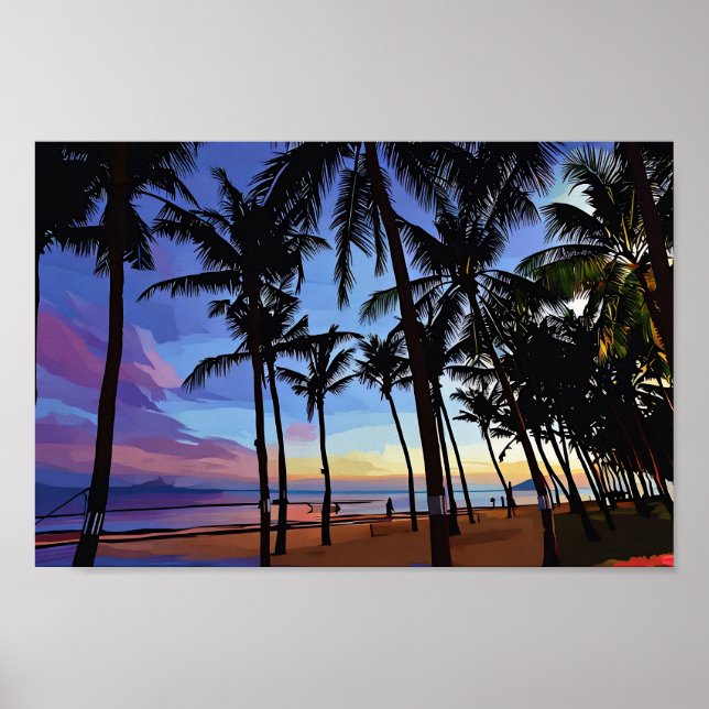 Affiche Coucher de soleil tropical aux couleurs vives (Devant)