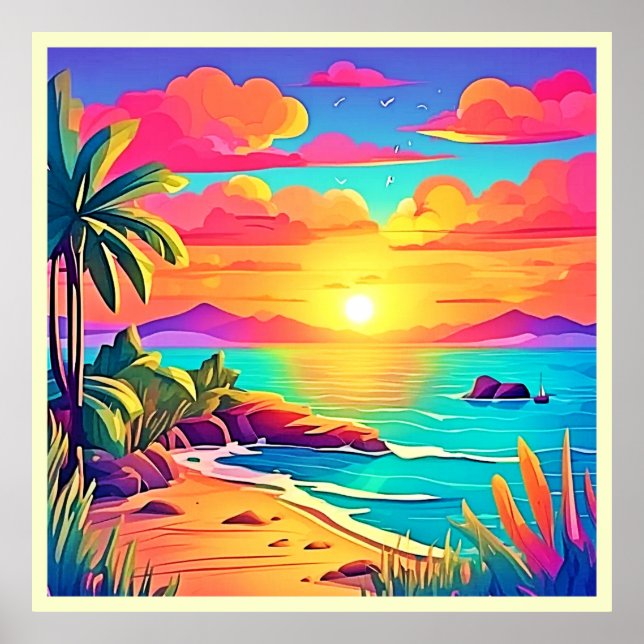 Affiche Coucher de soleil tropical : Ciel vif (Devant)