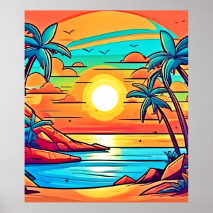 Affiche Coucher de soleil tropical : Côte Vivid