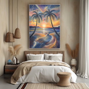 Affiche Coucher de soleil tropical dans le style pointilli