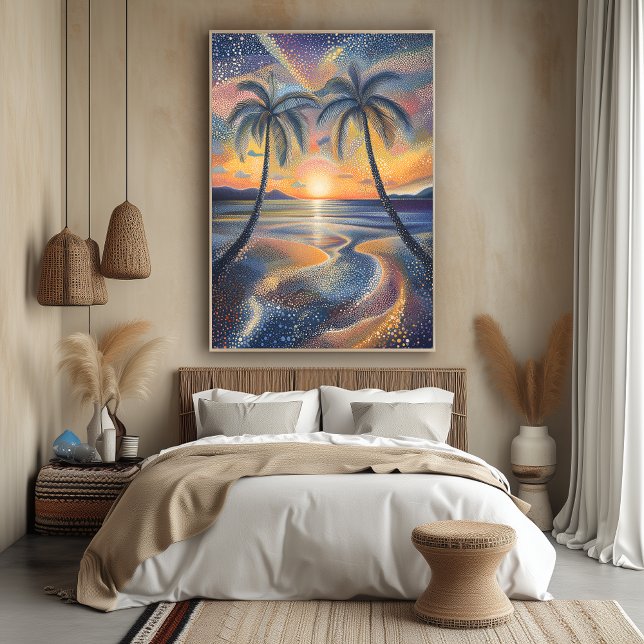 Affiche Coucher de soleil tropical dans le style pointilli (Créateur téléchargé)