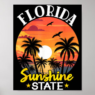 Affiche Coucher de soleil tropical sur la plage au palmier