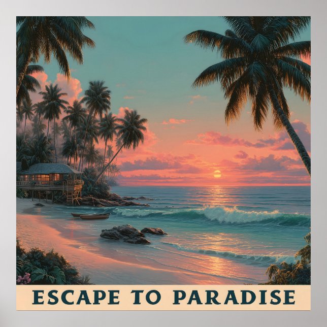 Affiche Coucher de soleil tropical vibrant et pictural sur (Devant)