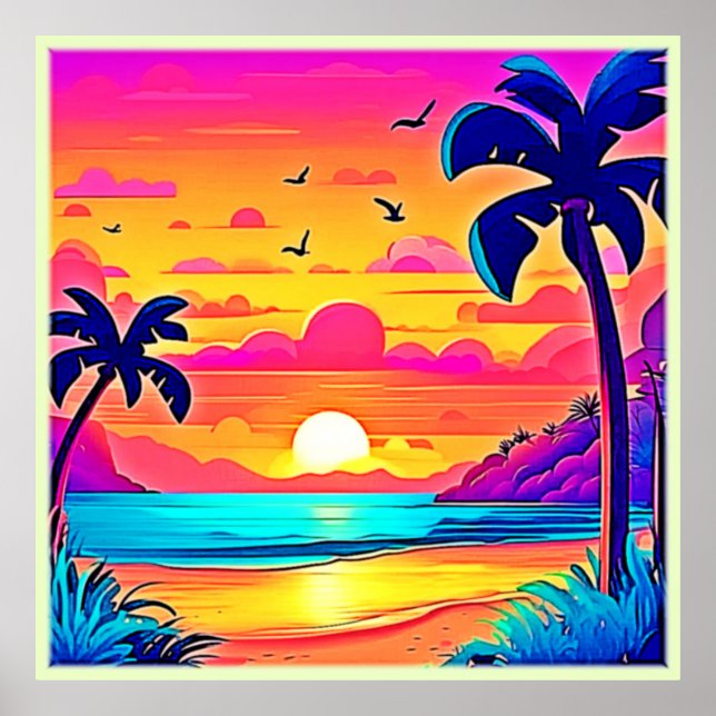 Affiche Coucher de soleil tropical vif (Devant)