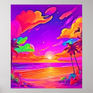 Affiche Coucher de soleil tropical vif