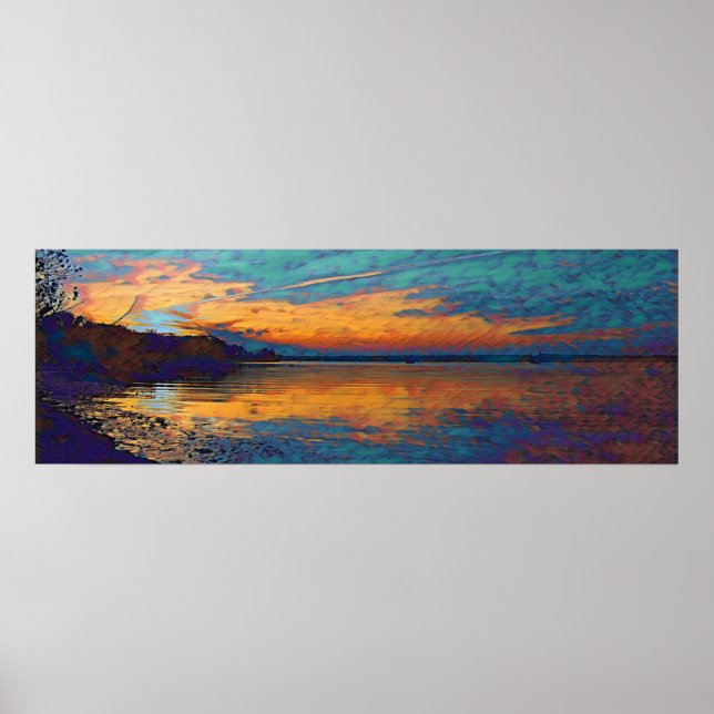 Affiche Coucher de soleil turquoise (Devant)