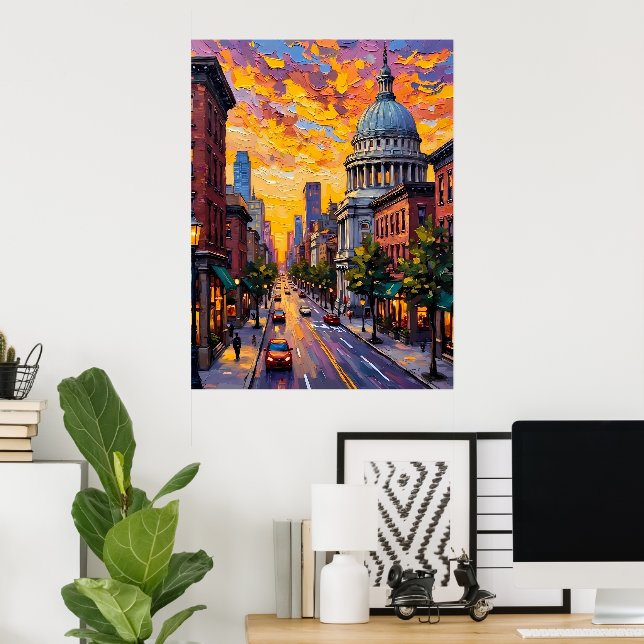 Affiche Coucher de soleil urbain (Bureau à domicile)