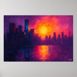 Affiche Coucher de soleil urbain vibrant sur toile Fauvist