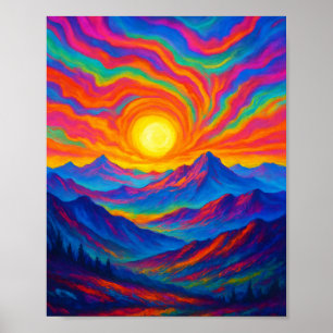 Affiche Coucher de soleil vibrant et psychédélique sur une