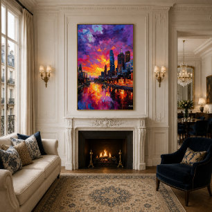 Affiche Coucher de soleil vibrant sur la skyline de Melbou
