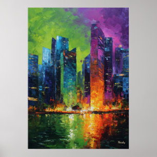 Affiche Coucher de soleil vibrant sur la skyline de Singap