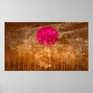 Affiche Coucher de soleil Vintage Abstrait peinture 3