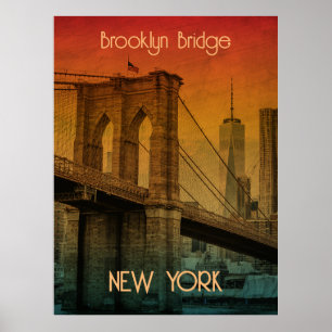 Affiche Coucher de soleil vintage Pont de Brooklyn New Yor