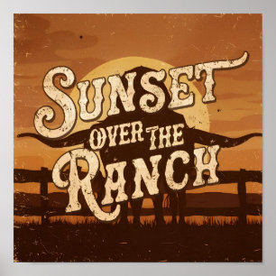 Affiche Coucher de soleil vintage sur le ranch