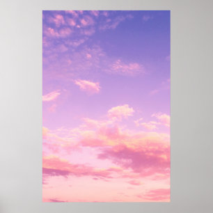 Affiche Coucher de soleil violet rose et bleu ciel d'été