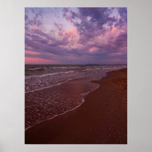 Affiche Coucher de soleil violet sur la plage de sable - R