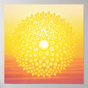 Affiche Coucher du soleil brillant jaune de mandala de Sun