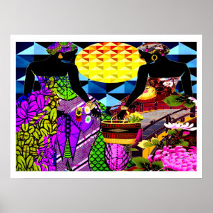 Affiche Coucher du soleil dans le jardin des fleurs