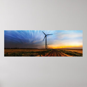 Affiche Coucher du soleil de turbine de vent