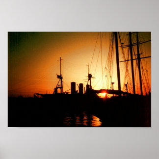 Affiche coucher du soleil du port