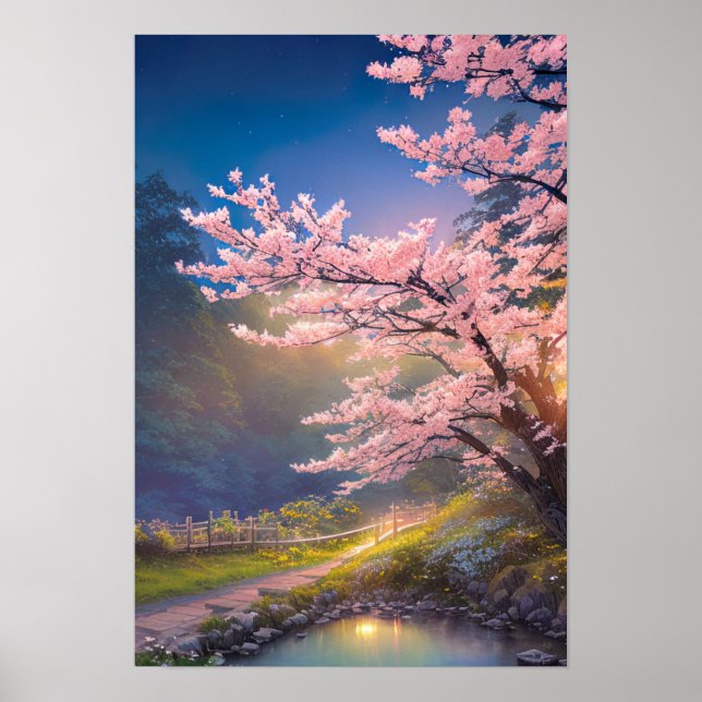 Affiche Coucher du soleil et grâce du Sakura (Devant)