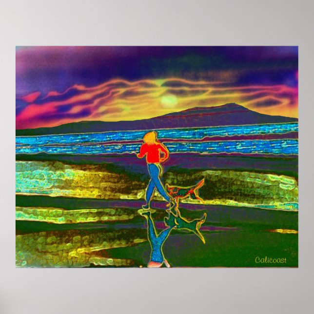 Affiche Coucher du soleil Jog avec un chien... (Devant)