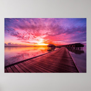 Affiche Coucher du soleil sur la station de vacances de