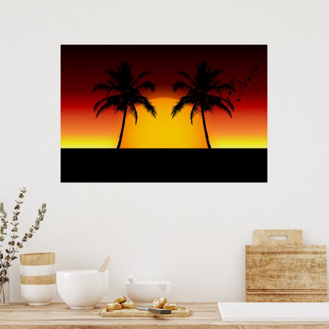 Affiche Coucher du soleil tropical avec des palmiers (Cuisine)